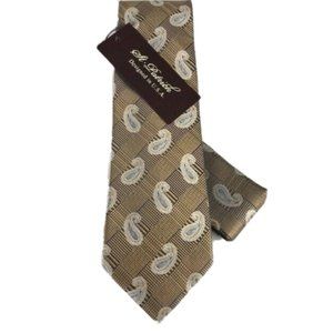 St. Patrick Men's Tie & Hanky Set Khaki Navy Silver Paisley Plaids Check 3.5"